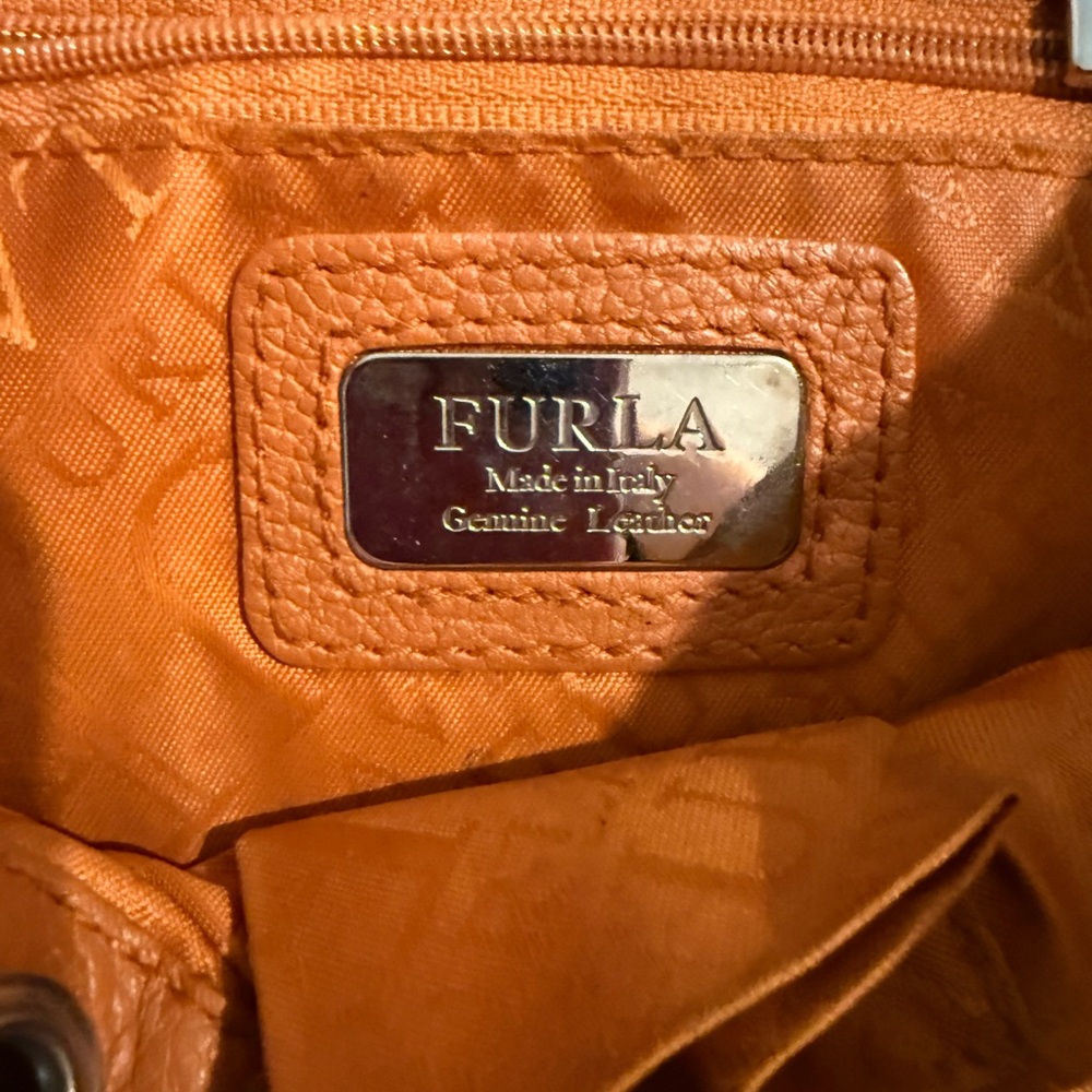 Orange Brown Leather Original Furla Drawstring Hobo Bag Purse - Picture 4 of 8